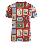 Australia Wildlife Christmas Stamp Women V-Neck T-Shirt Red Aussie Native Animal Seamless Pattern