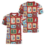Australia Wildlife Christmas Stamp Women V-Neck T-Shirt Red Aussie Native Animal Seamless Pattern