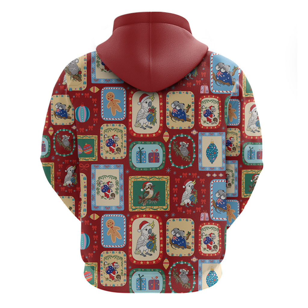 Australia Wildlife Christmas Stamp Zip Hoodie Red Aussie Native Animal Seamless Pattern