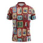 Australia Wildlife Christmas Stamp Zipper Polo Shirt Red Aussie Native Animal Seamless Pattern