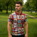 Australia Wildlife Christmas Stamp Zipper Polo Shirt Red Aussie Native Animal Seamless Pattern