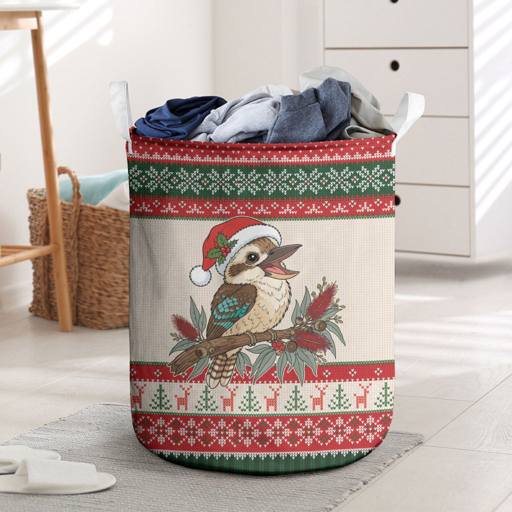 Aussie Kookaburra Christmas Laundry Basket Festive Knitted Pattern Inspired