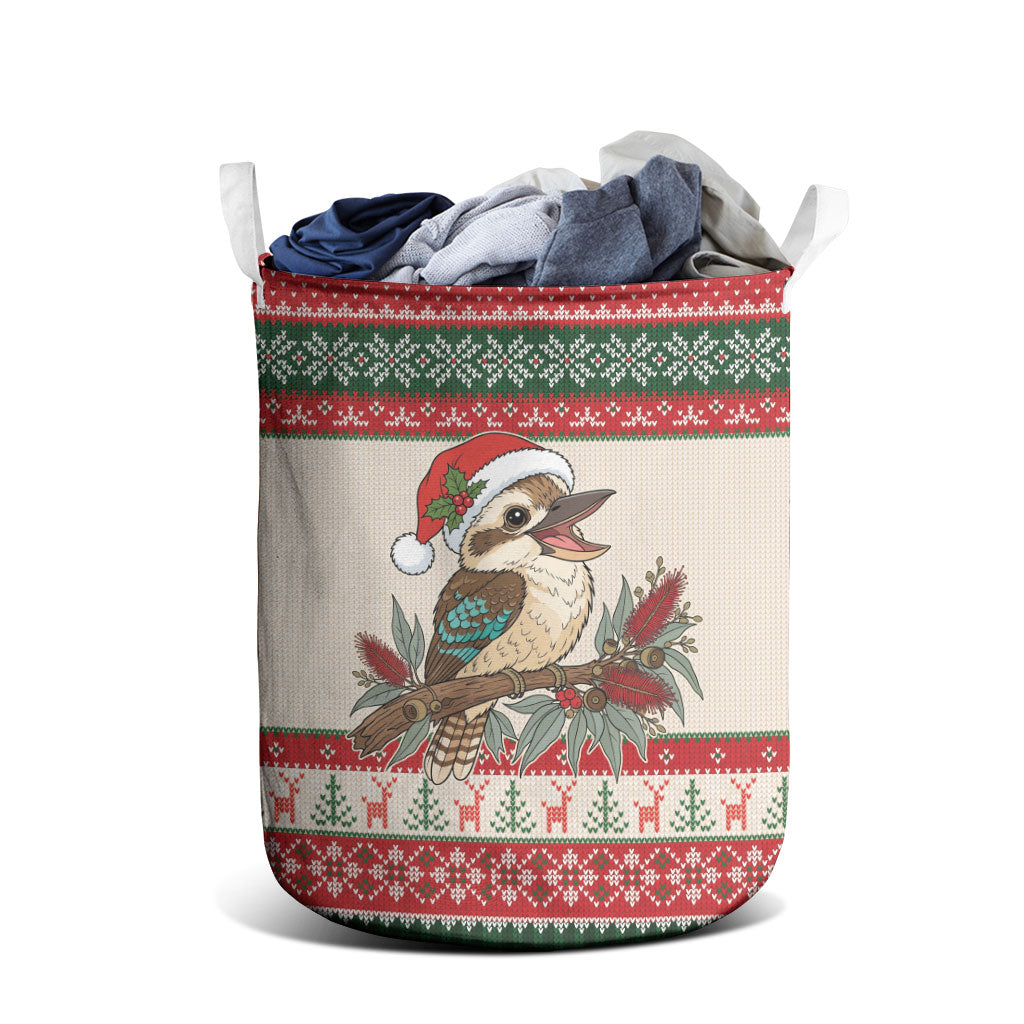 Aussie Kookaburra Christmas Laundry Basket Festive Knitted Pattern Inspired