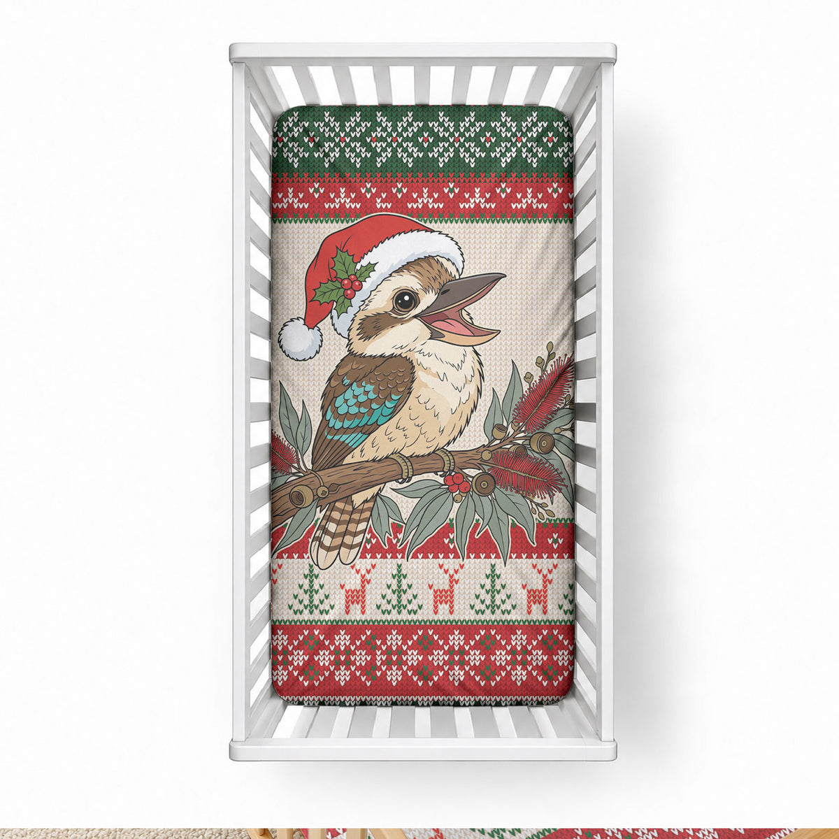 Aussie Kookaburra Christmas Baby Bed Cover Festive Knitted Pattern Inspired