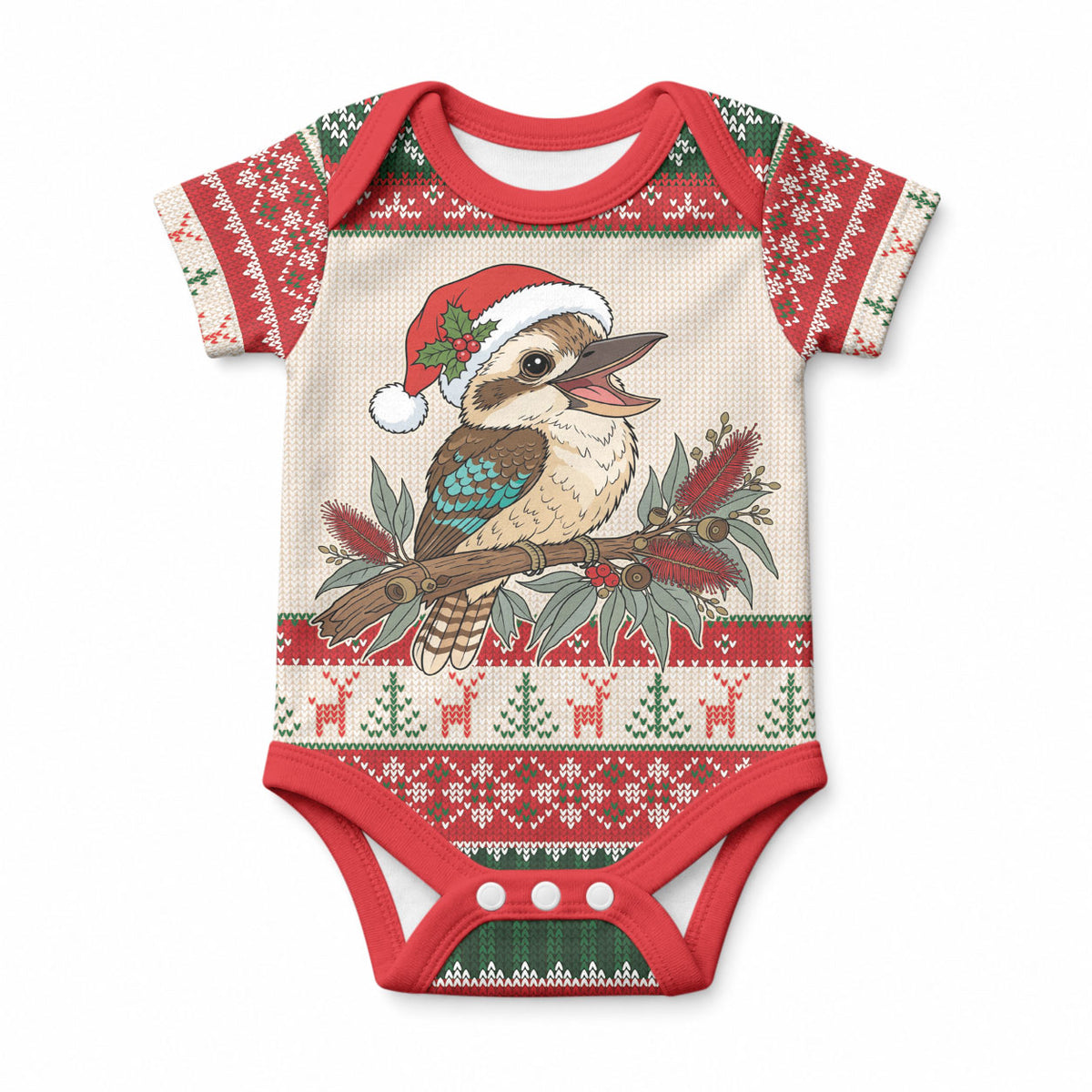 Aussie Kookaburra Christmas Baby Onesie Festive Knitted Pattern Inspired
