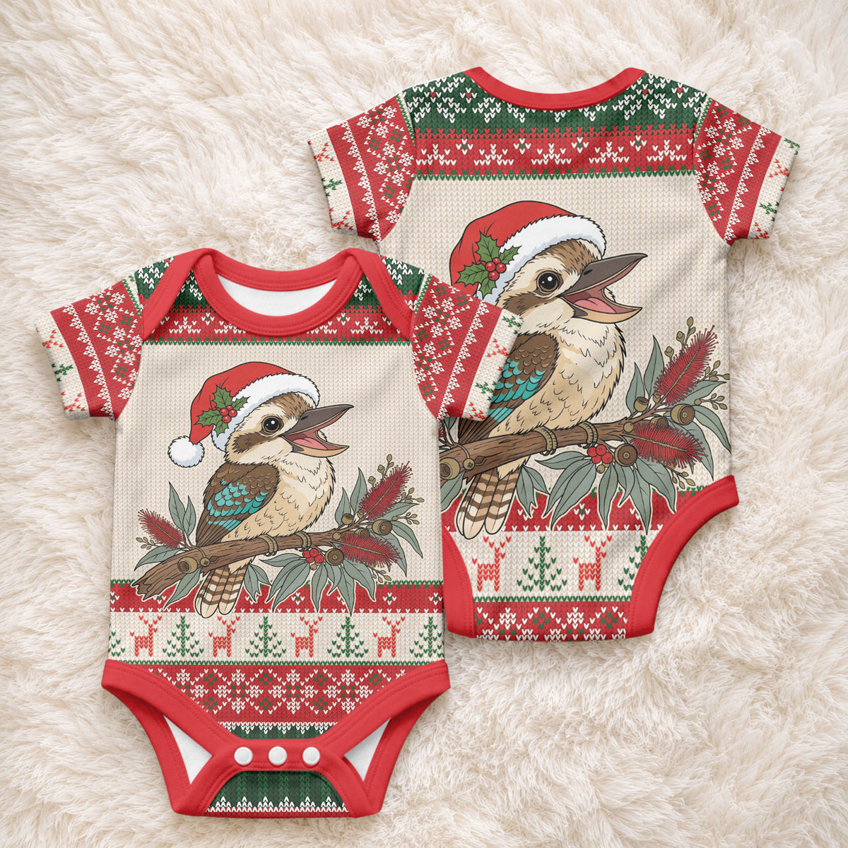 Aussie Kookaburra Christmas Baby Onesie Festive Knitted Pattern Inspired
