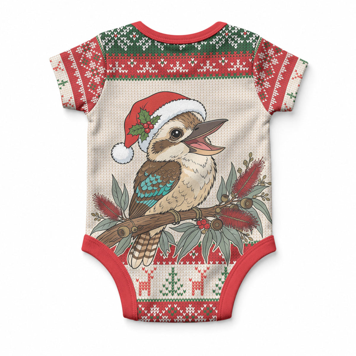 Aussie Kookaburra Christmas Baby Onesie Festive Knitted Pattern Inspired