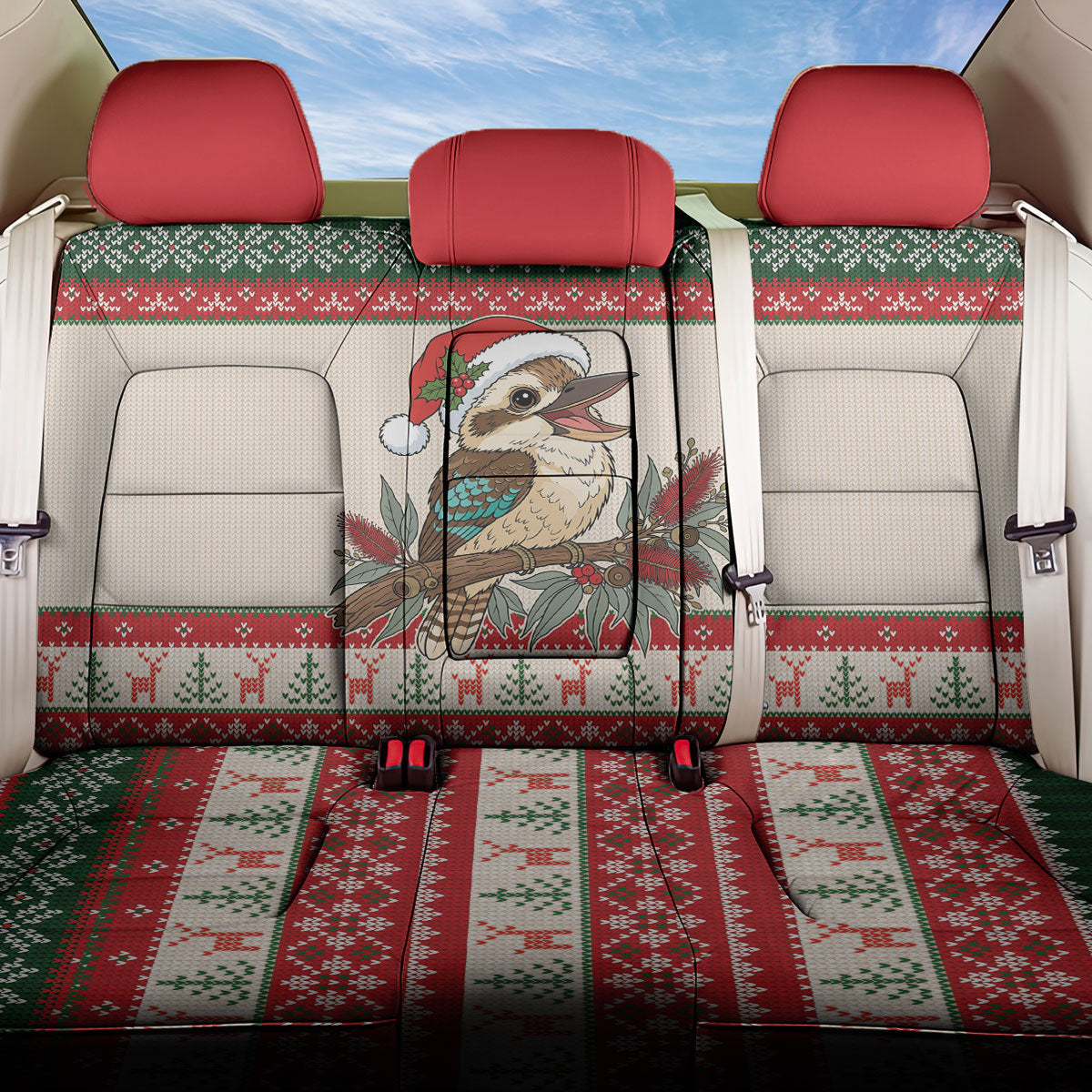 Aussie Kookaburra Christmas Back Car Seat Cover Festive Knitted Pattern Inspired