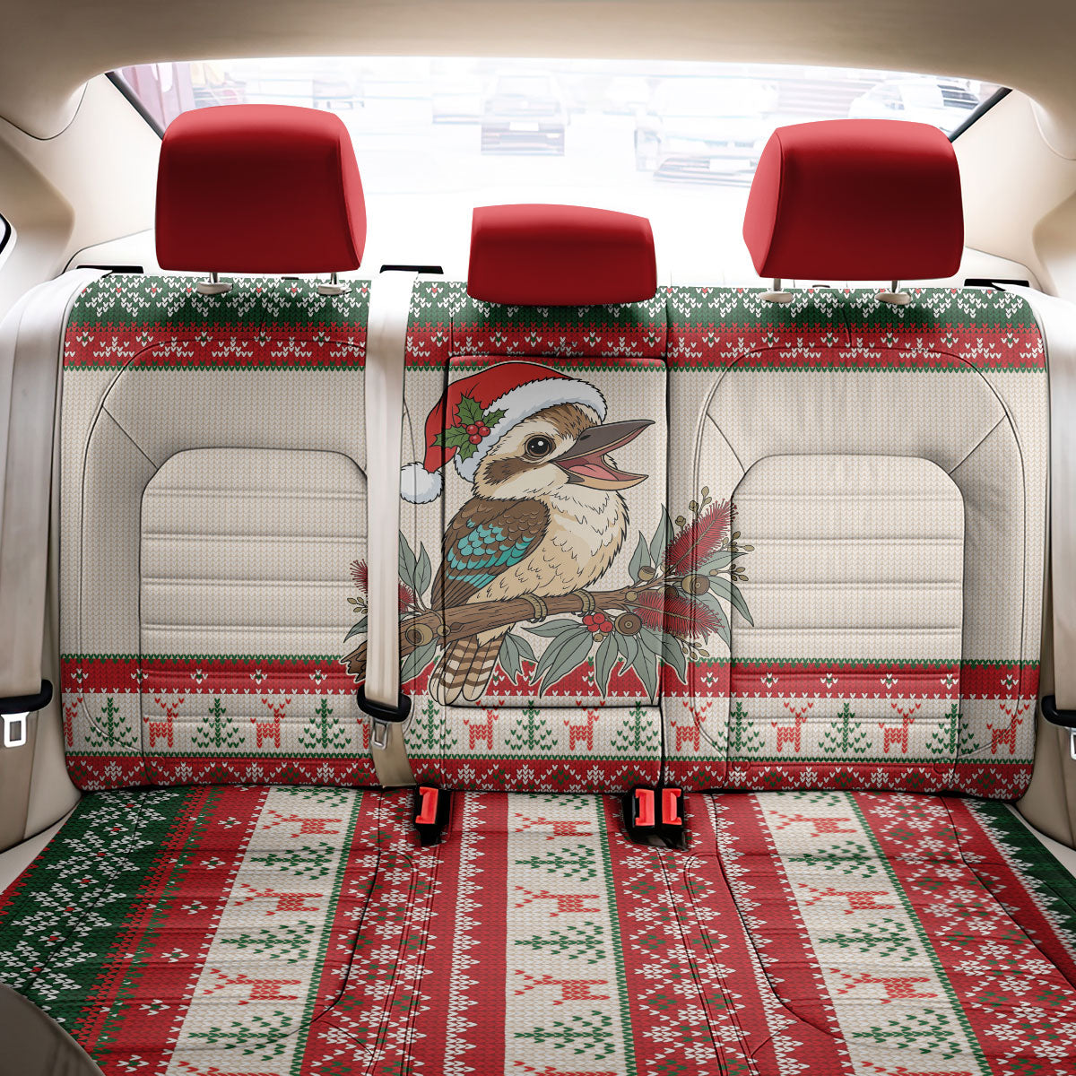 Aussie Kookaburra Christmas Back Car Seat Cover Festive Knitted Pattern Inspired