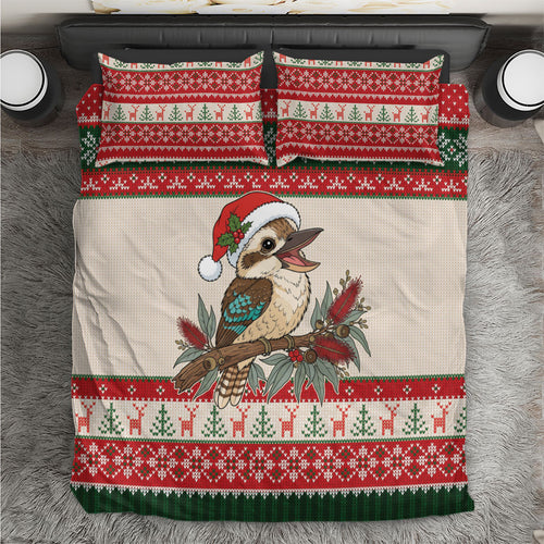 Aussie Kookaburra Christmas Bedding Set Festive Knitted Pattern Inspired