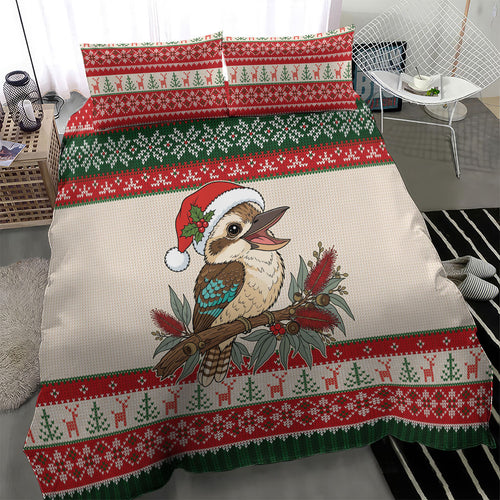 Aussie Kookaburra Christmas Bedding Set Festive Knitted Pattern Inspired