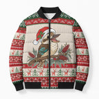 Aussie Kookaburra Christmas Bomber Puffer Jacket Festive Knitted Pattern Inspired