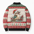 Aussie Kookaburra Christmas Bomber Puffer Jacket Festive Knitted Pattern Inspired