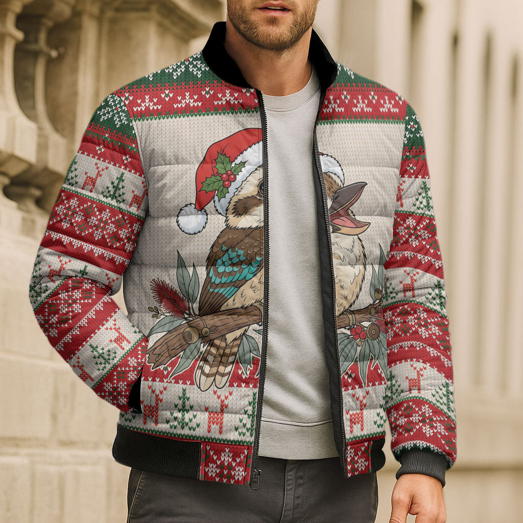 Aussie Kookaburra Christmas Bomber Puffer Jacket Festive Knitted Pattern Inspired
