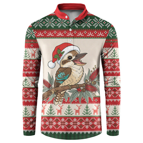 Aussie Kookaburra Christmas Button Sweatshirt Festive Knitted Pattern Inspired