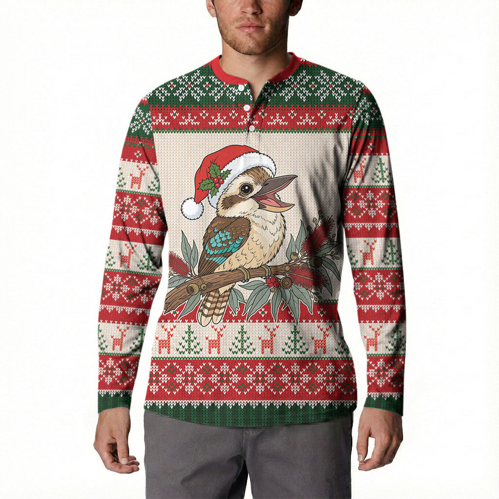 Aussie Kookaburra Christmas Button Sweatshirt Festive Knitted Pattern Inspired