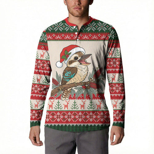 Aussie Kookaburra Christmas Button Sweatshirt Festive Knitted Pattern Inspired