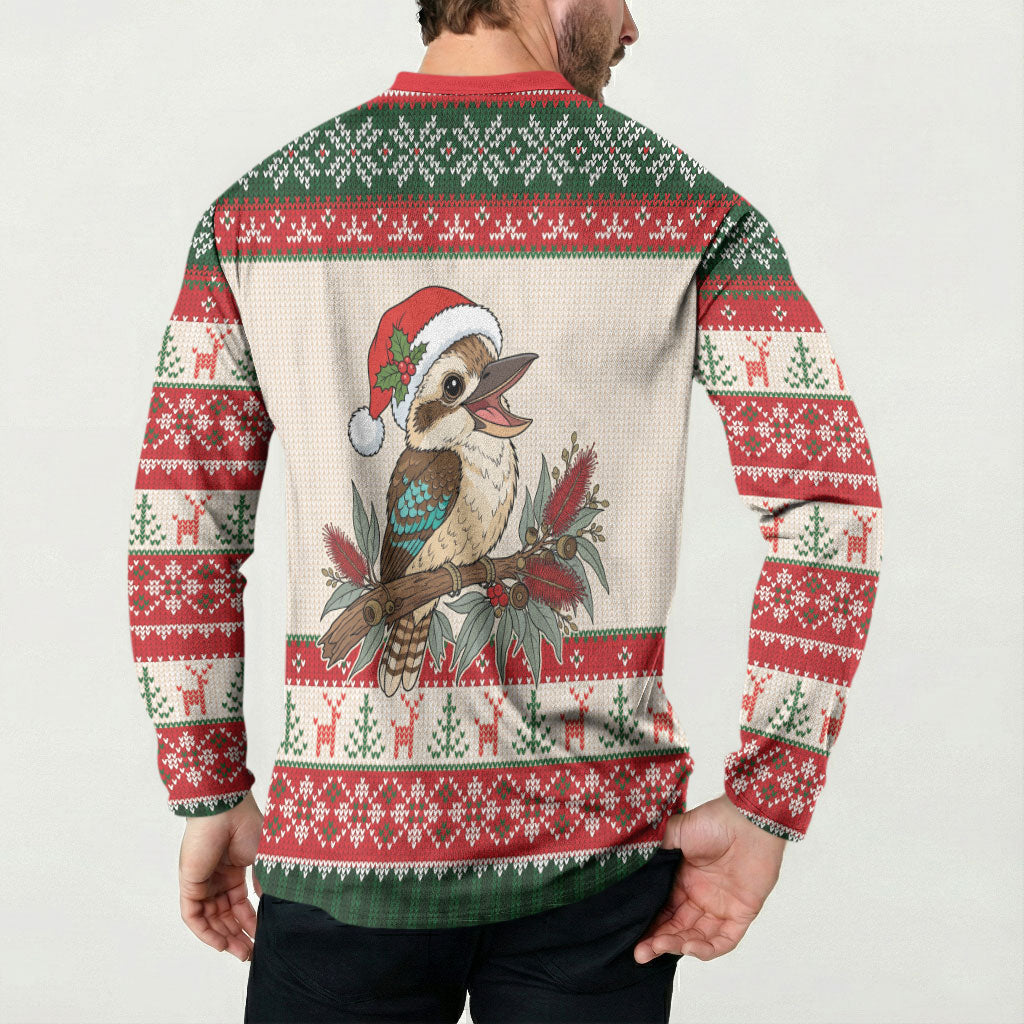 Aussie Kookaburra Christmas Button Sweatshirt Festive Knitted Pattern Inspired