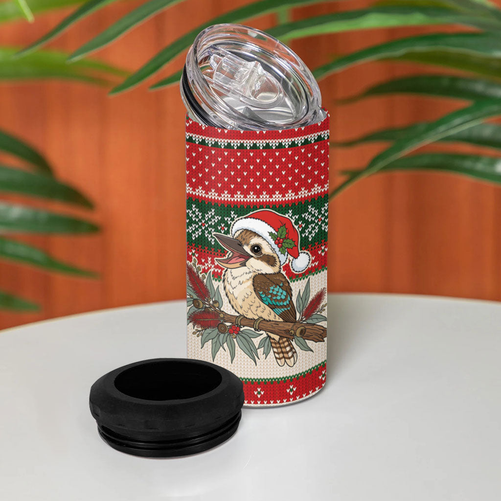 Aussie Kookaburra Christmas 4 in 1 Can Cooler Tumbler Festive Knitted Pattern Inspired