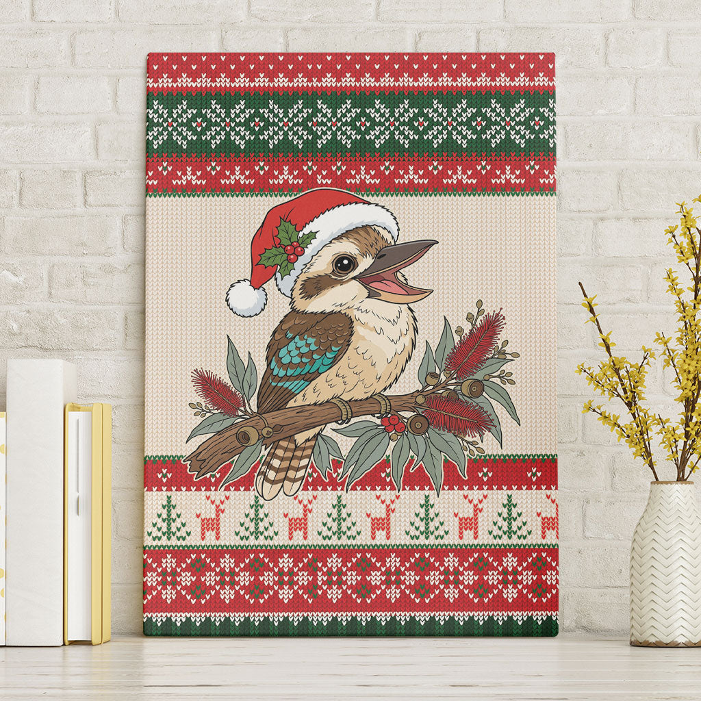 Aussie Kookaburra Christmas Canvas Wall Art Festive Knitted Pattern Inspired