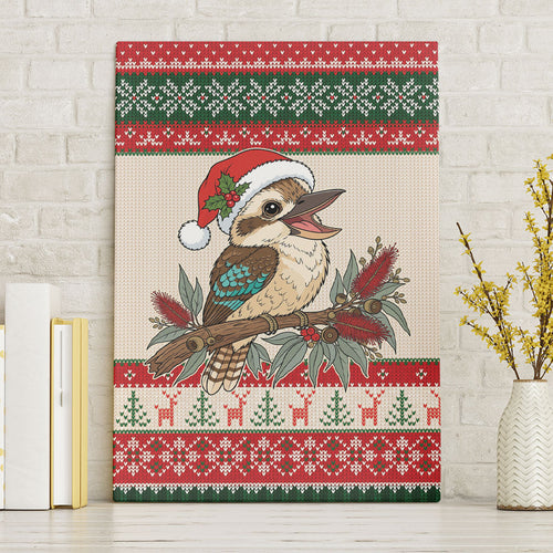 Aussie Kookaburra Christmas Canvas Wall Art Festive Knitted Pattern Inspired