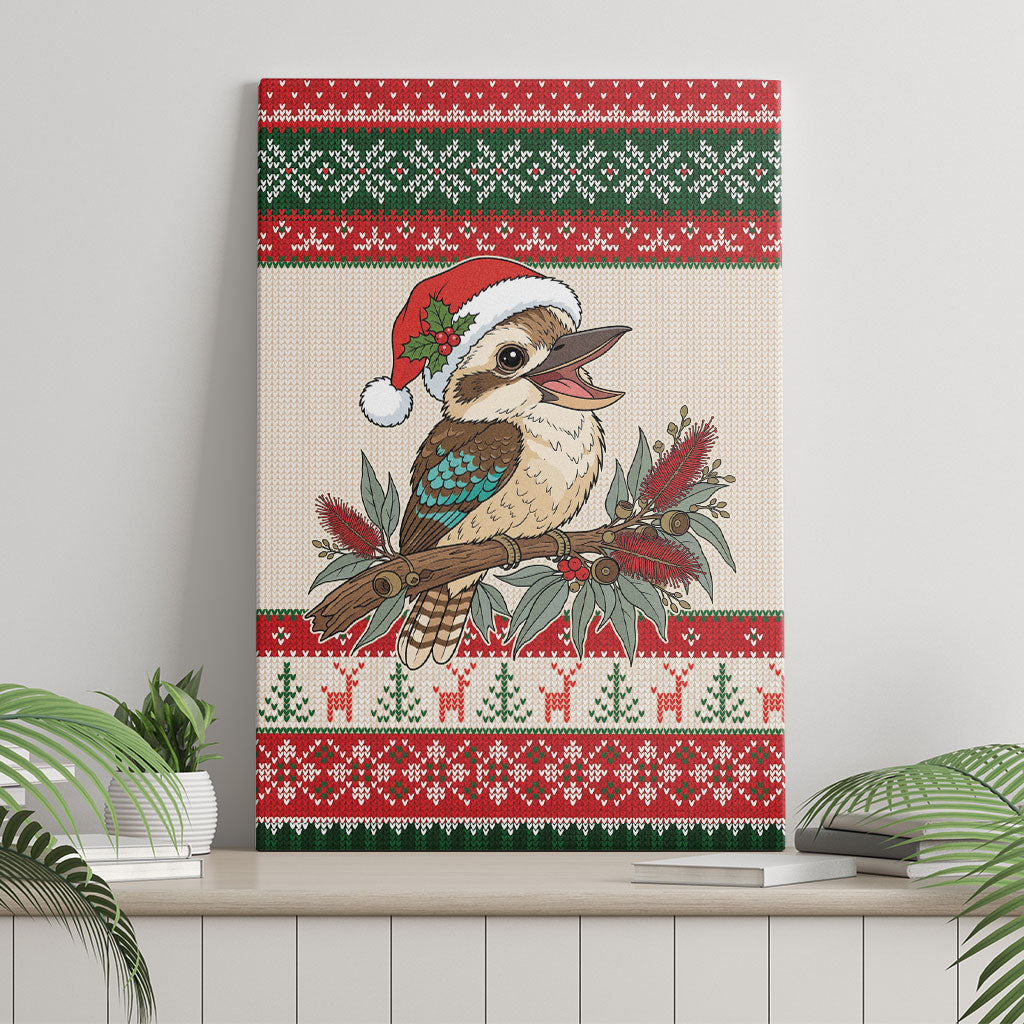 Aussie Kookaburra Christmas Canvas Wall Art Festive Knitted Pattern Inspired