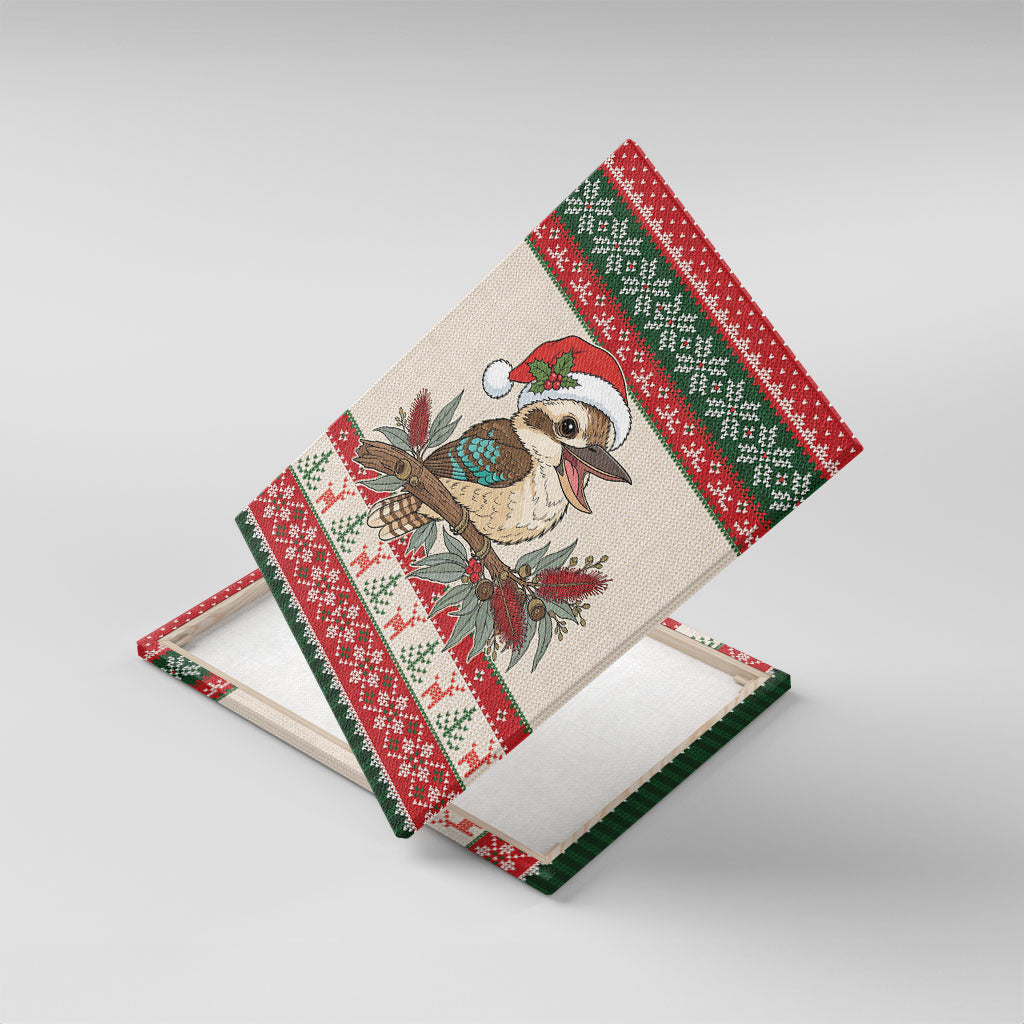 Aussie Kookaburra Christmas Canvas Wall Art Festive Knitted Pattern Inspired