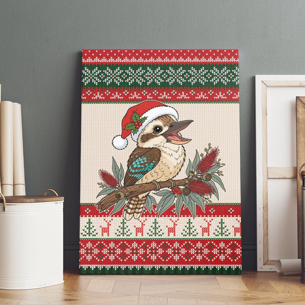 Aussie Kookaburra Christmas Canvas Wall Art Festive Knitted Pattern Inspired