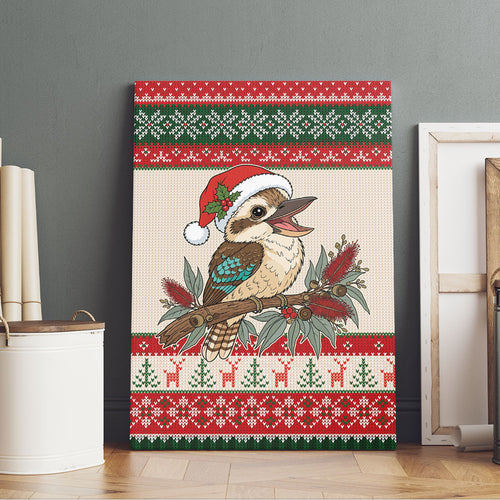 Aussie Kookaburra Christmas Canvas Wall Art Festive Knitted Pattern Inspired