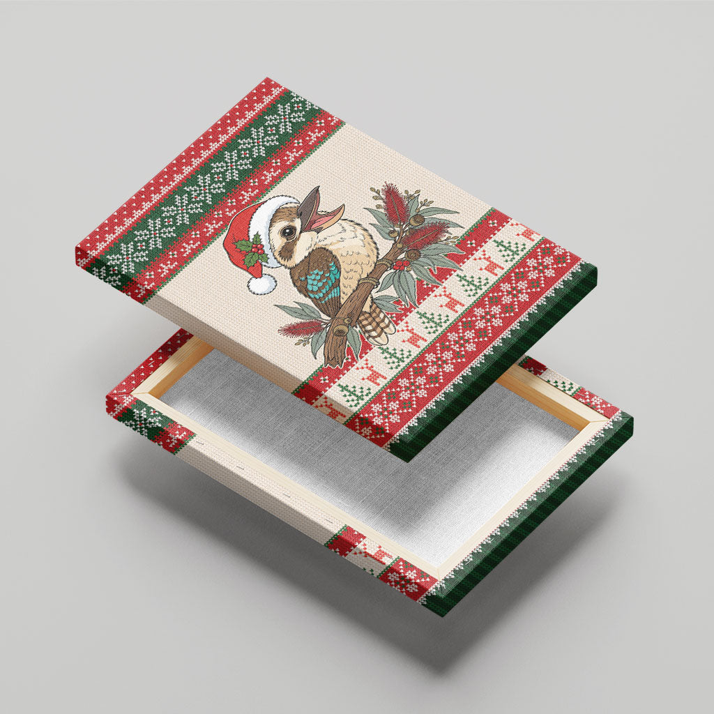 Aussie Kookaburra Christmas Canvas Wall Art Festive Knitted Pattern Inspired