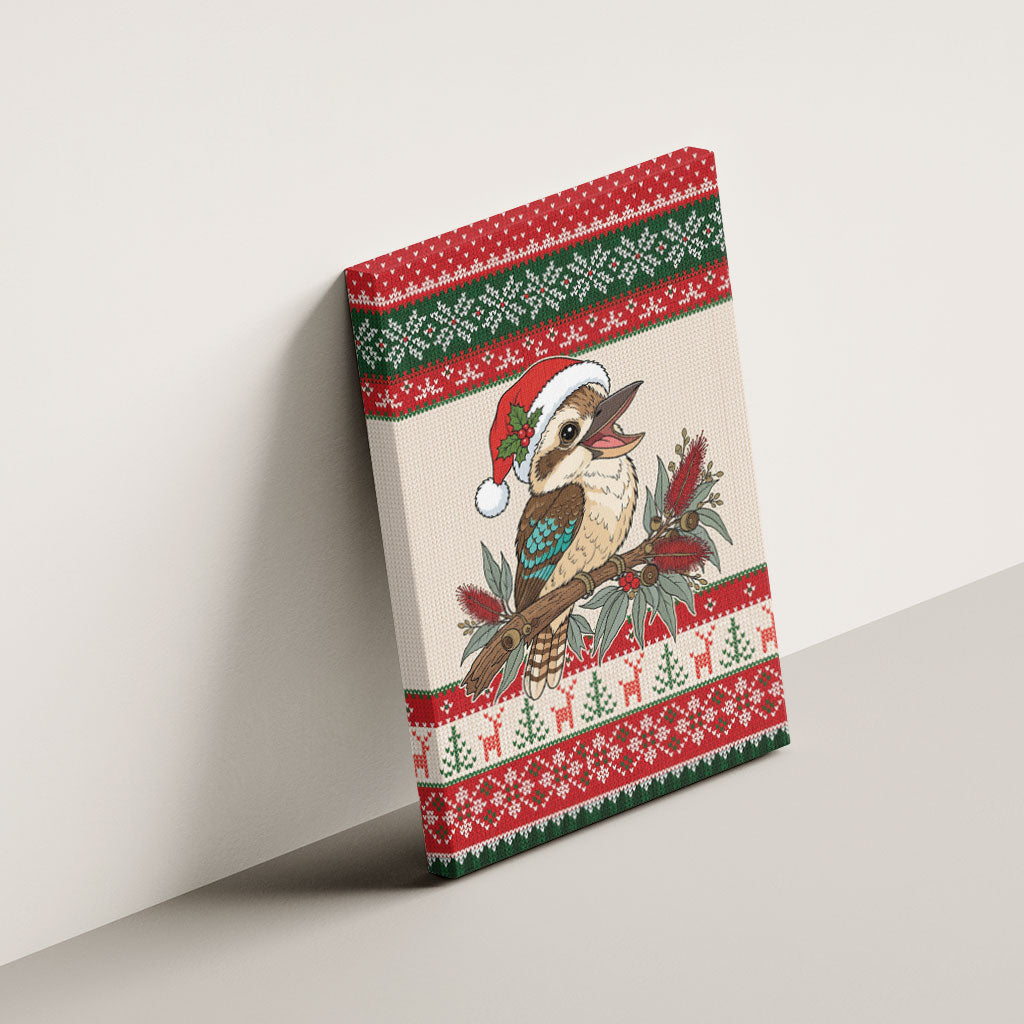 Aussie Kookaburra Christmas Canvas Wall Art Festive Knitted Pattern Inspired