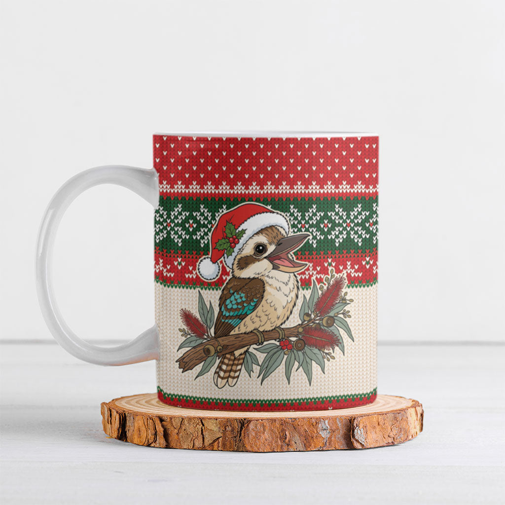 Aussie Kookaburra Christmas Ceramic Mug Festive Knitted Pattern Inspired