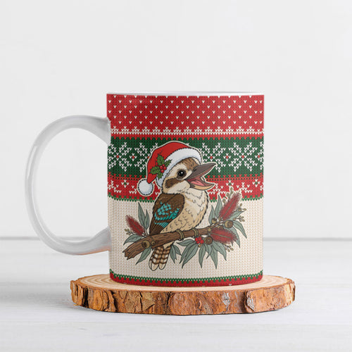 Aussie Kookaburra Christmas Ceramic Mug Festive Knitted Pattern Inspired