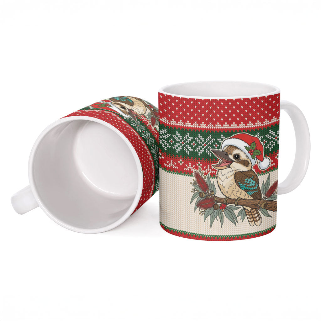 Aussie Kookaburra Christmas Ceramic Mug Festive Knitted Pattern Inspired