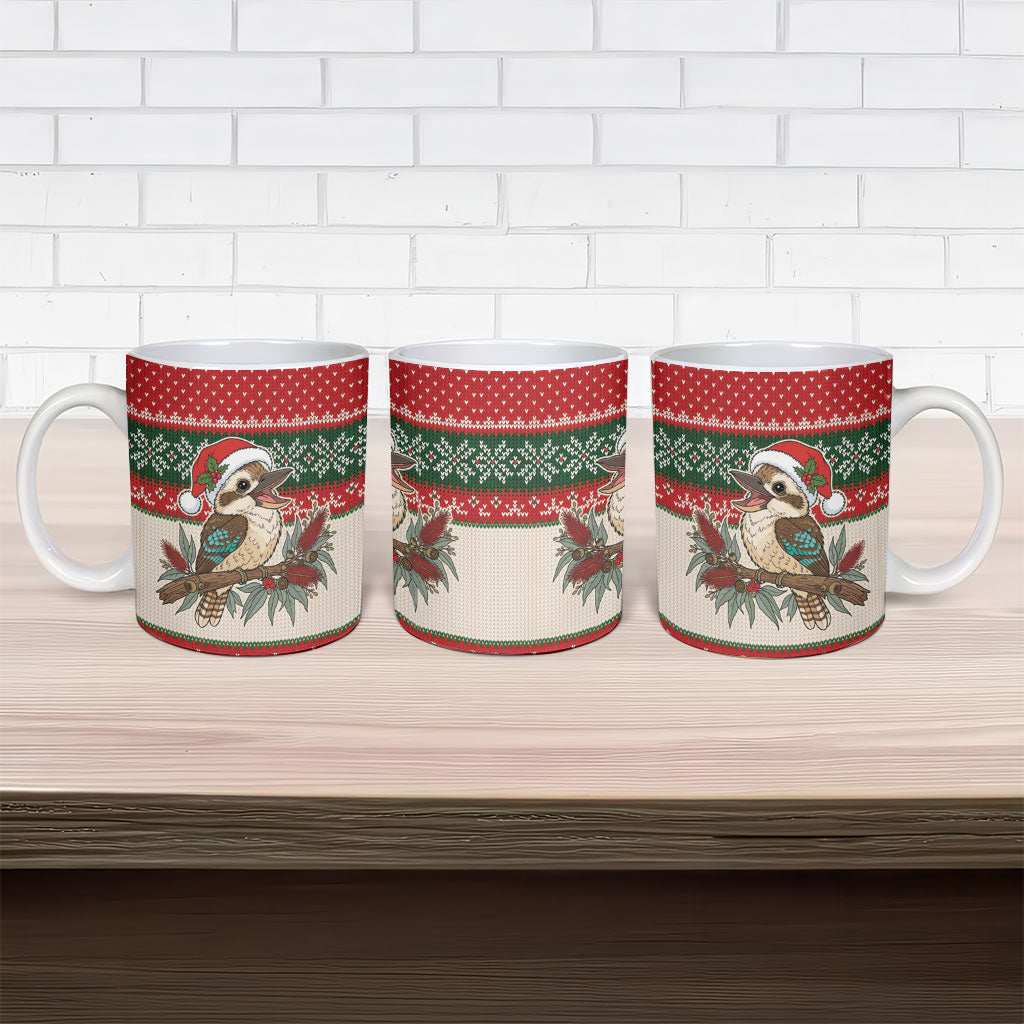 Aussie Kookaburra Christmas Ceramic Mug Festive Knitted Pattern Inspired