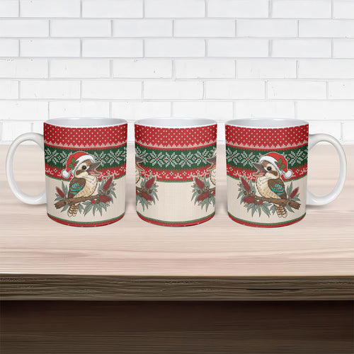 Aussie Kookaburra Christmas Ceramic Mug Festive Knitted Pattern Inspired