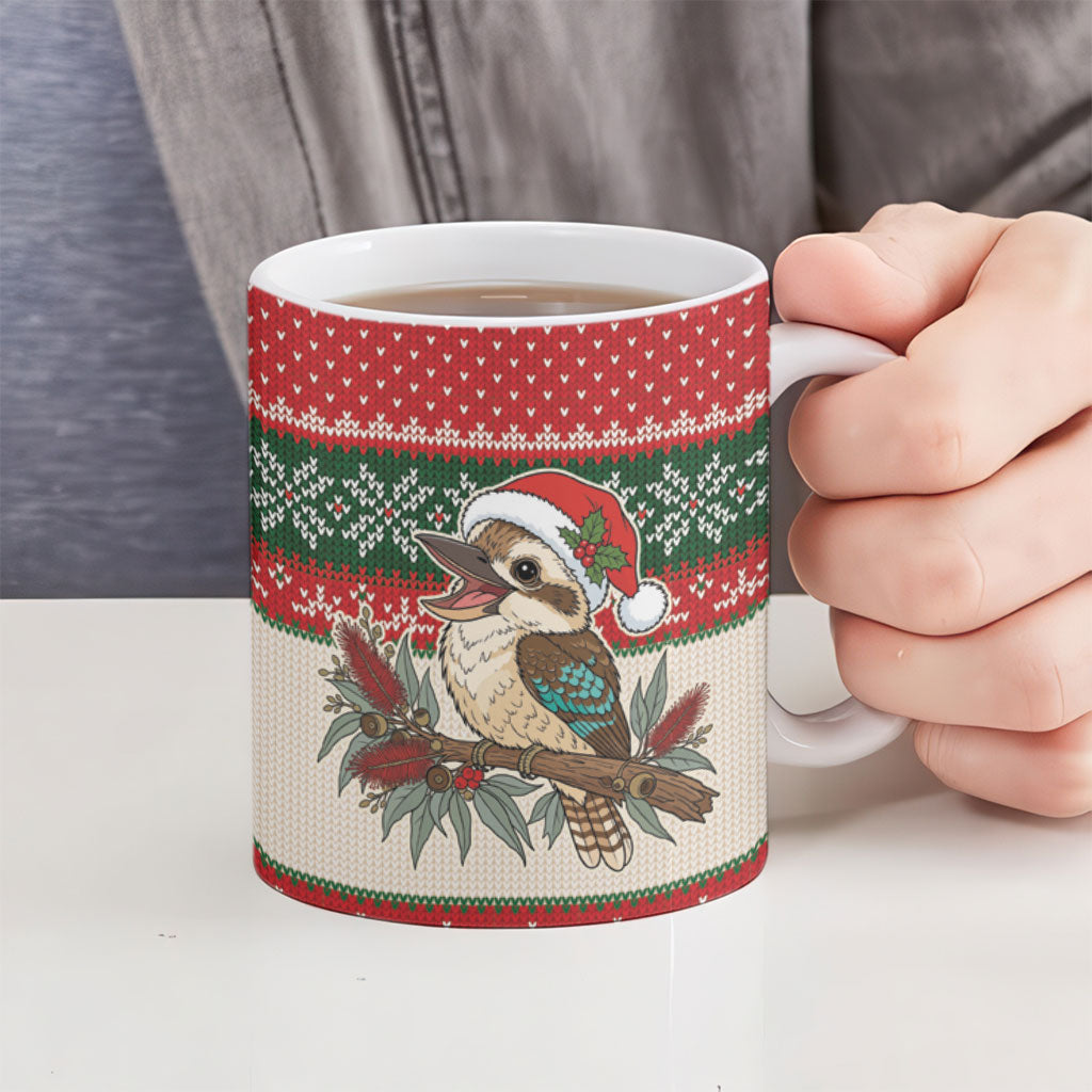 Aussie Kookaburra Christmas Ceramic Mug Festive Knitted Pattern Inspired