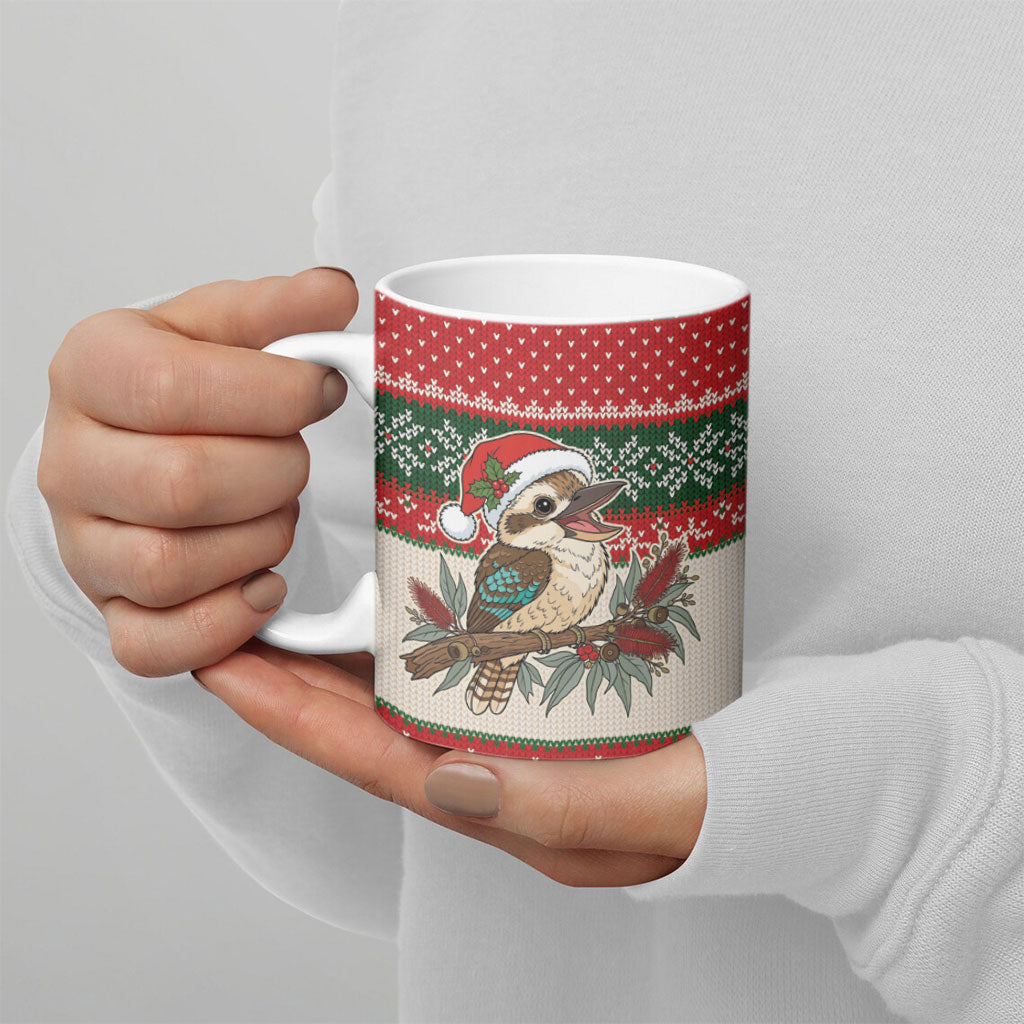 Aussie Kookaburra Christmas Ceramic Mug Festive Knitted Pattern Inspired