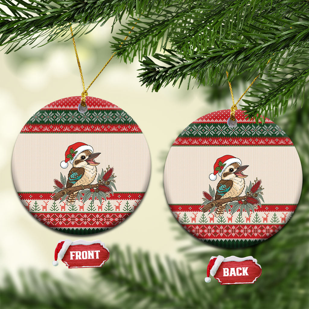 Aussie Kookaburra Christmas Ceramic Ornament Festive Knitted Pattern Inspired