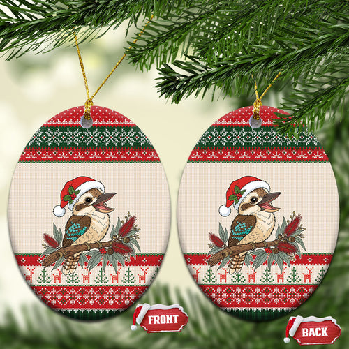 Aussie Kookaburra Christmas Ceramic Ornament Festive Knitted Pattern Inspired