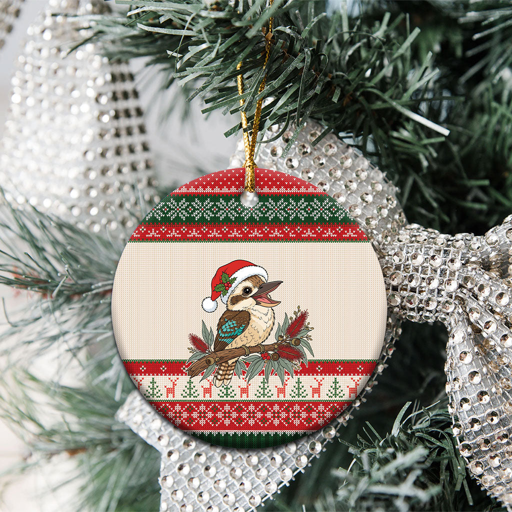 Aussie Kookaburra Christmas Ceramic Ornament Festive Knitted Pattern Inspired