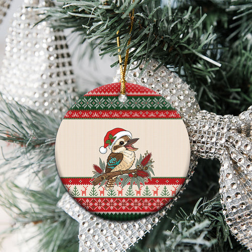 Aussie Kookaburra Christmas Ceramic Ornament Festive Knitted Pattern Inspired
