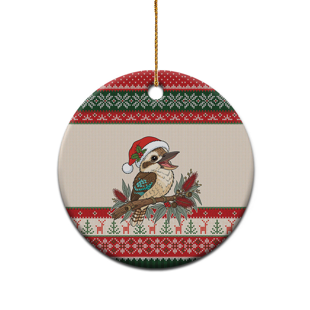 Aussie Kookaburra Christmas Ceramic Ornament Festive Knitted Pattern Inspired