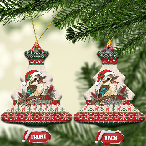 Aussie Kookaburra Christmas Ceramic Ornament Festive Knitted Pattern Inspired