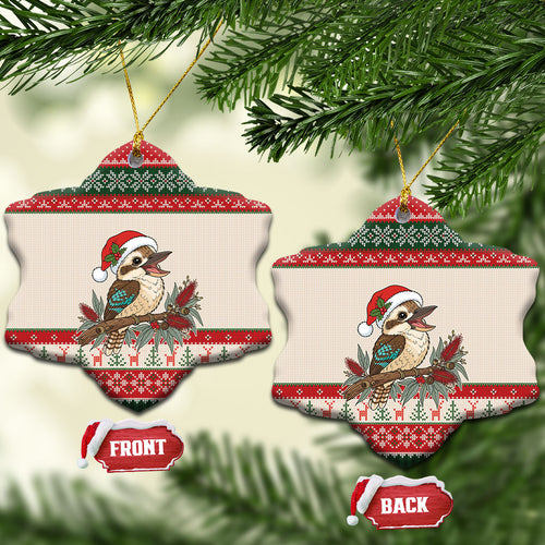 Aussie Kookaburra Christmas Ceramic Ornament Festive Knitted Pattern Inspired