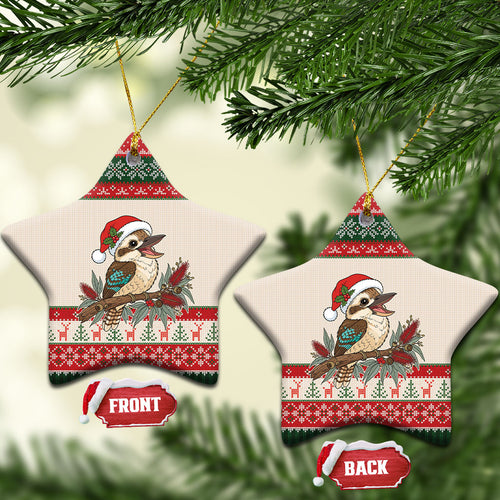 Aussie Kookaburra Christmas Ceramic Ornament Festive Knitted Pattern Inspired