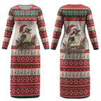 Aussie Kookaburra Christmas Couples Matching Long Sleeve Bodycon Dress and Hawaiian Shirt Festive Knitted Pattern Inspired