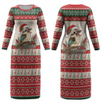 Aussie Kookaburra Christmas Couples Matching Long Sleeve Bodycon Dress and Long Sleeve Button Shirt Festive Knitted Pattern Inspired
