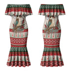 Aussie Kookaburra Christmas Couples Matching Mermaid Dress and Hawaiian Shirt Festive Knitted Pattern Inspired