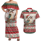 Aussie Kookaburra Christmas Couples Matching Off Shoulder Maxi Dress and Hawaiian Shirt Festive Knitted Pattern Inspired